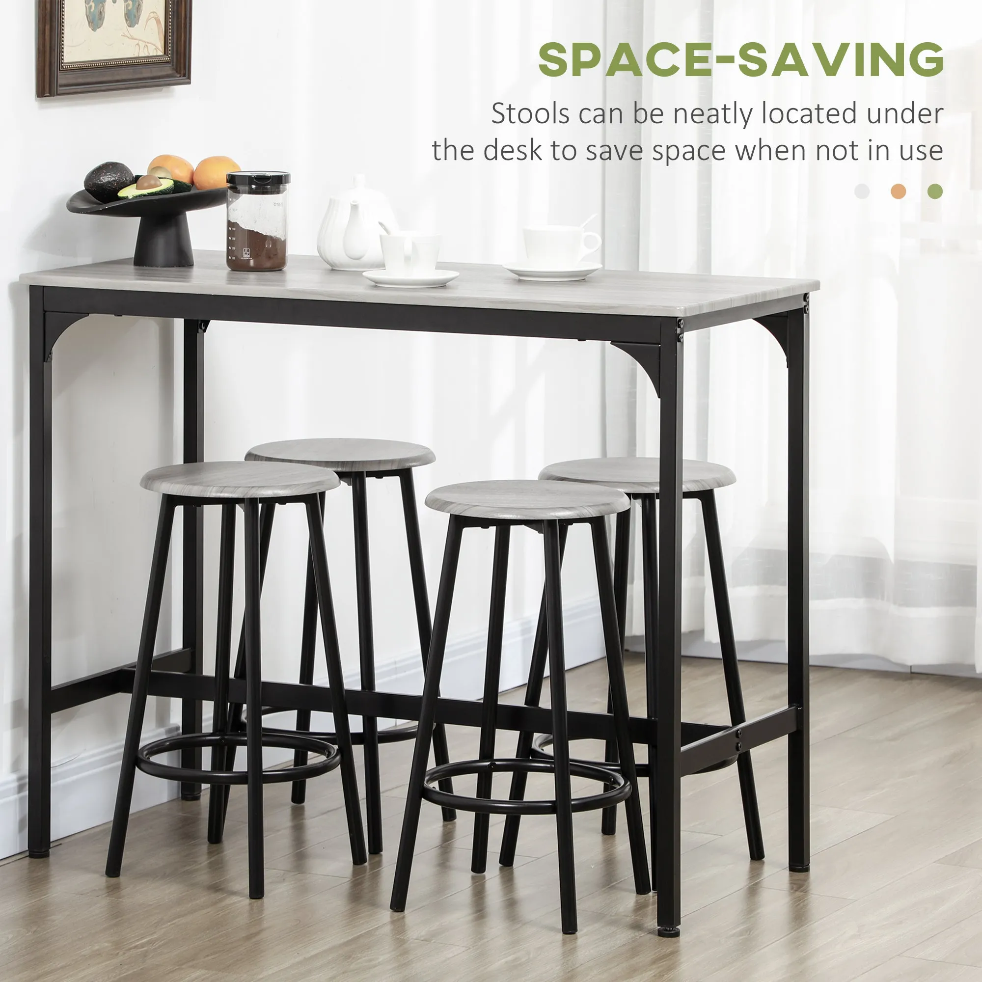 5 Piece Bar Table and Stools Set with Metal Frame Grey