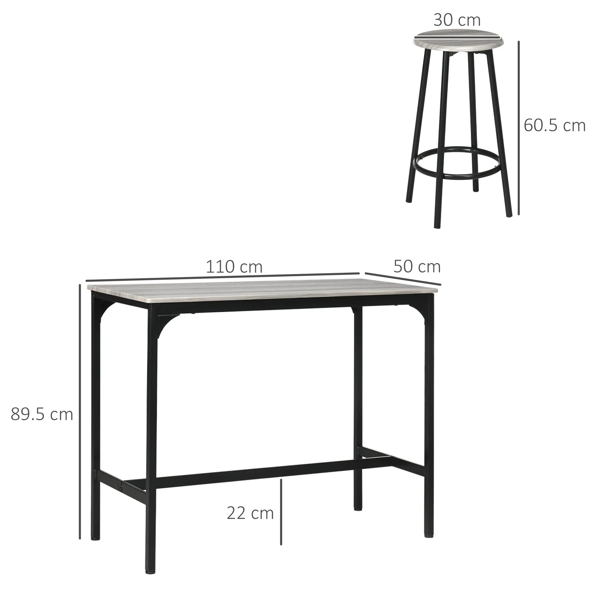 5 Piece Bar Table and Stools Set with Metal Frame Grey