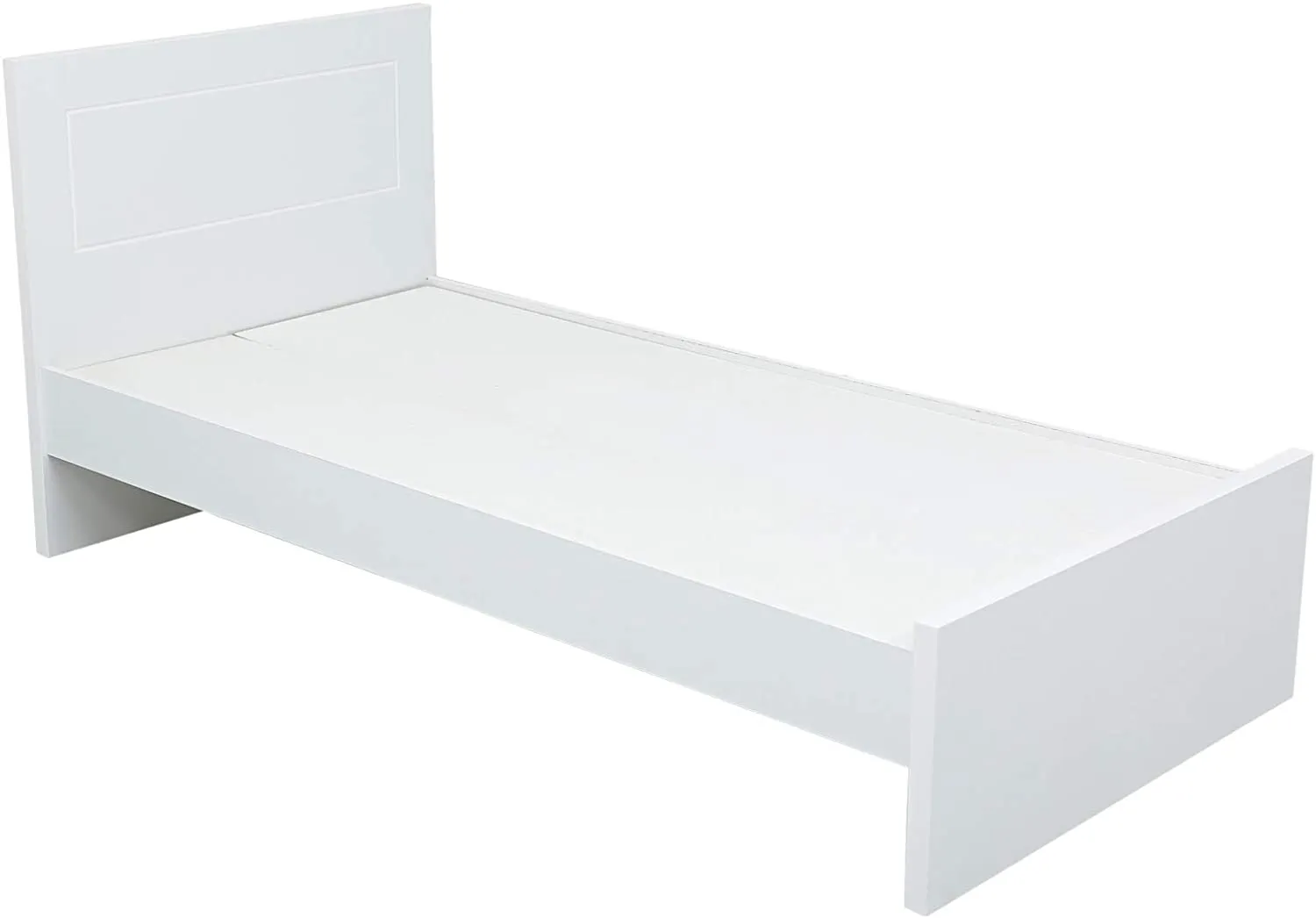 AFT Wooden Single Bed with Simple Headboard, White