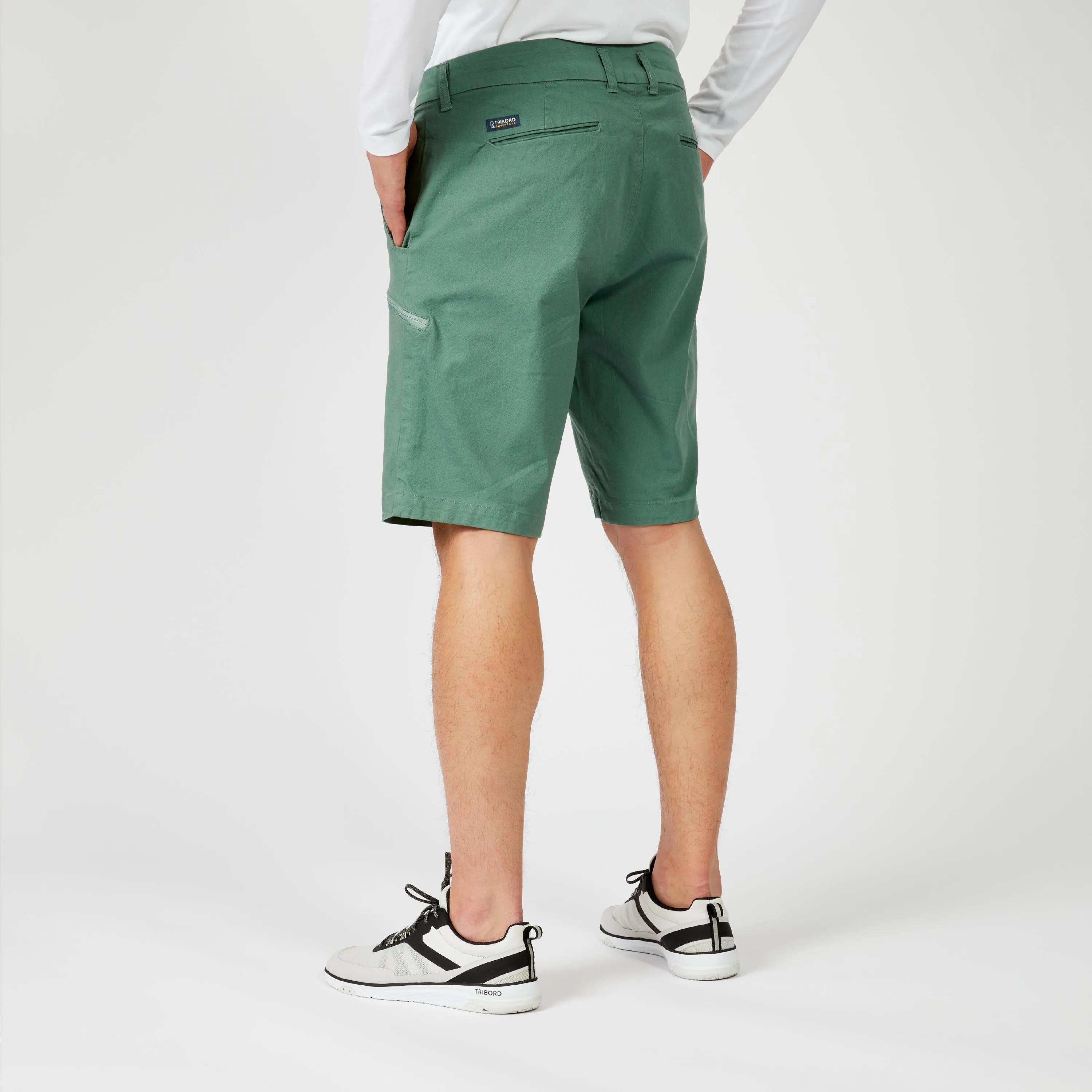 Bermuda shorts sailing men's durable 100 khaki TRIBORD, laurel green