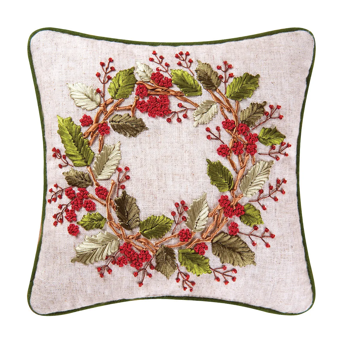 Berry Wreath Ribbon Art Pillow