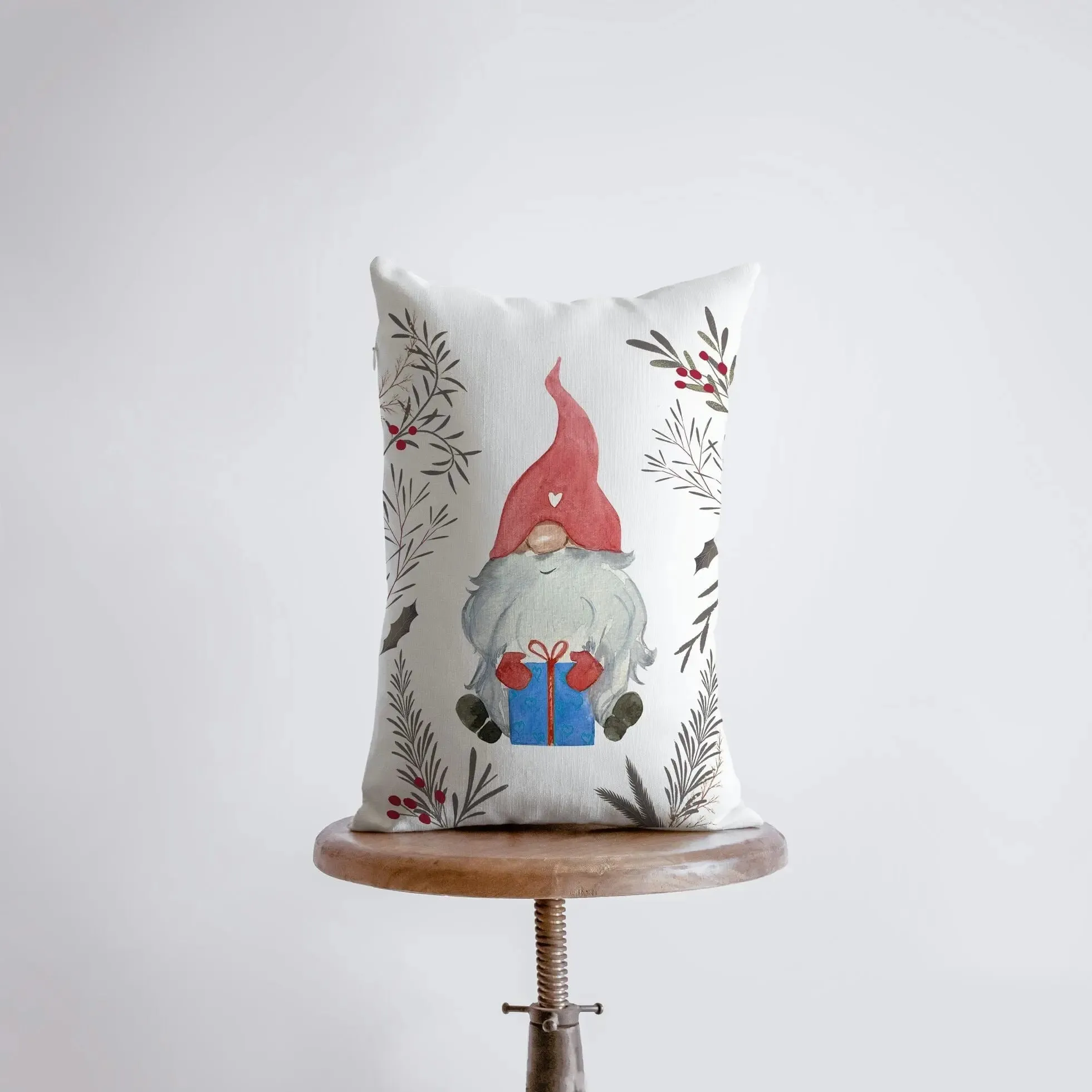 Christmas Gnome Red Hat Blue Gift | 12x18 | Christmas Throw Pillow | Merry Christmas | Home Décor | Christmas Décor | Christmas Gift