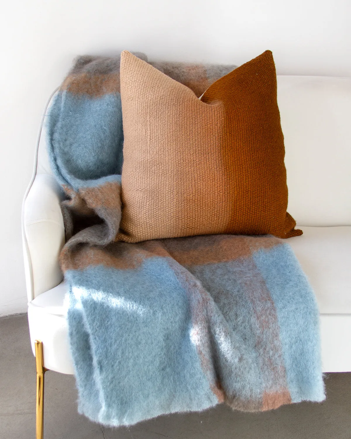 Coffee and Teal Checkered Mohair Blanket Throw