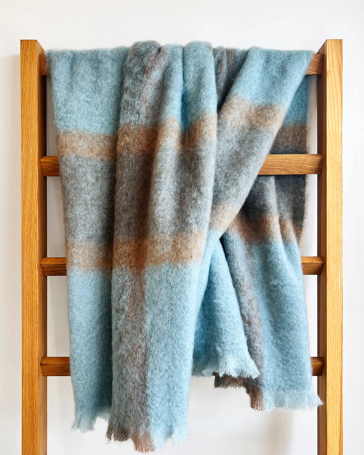 Coffee and Teal Checkered Mohair Blanket Throw