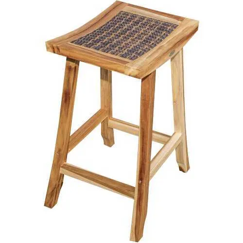 Compact Teak Counter Stool with Rattan in Natural Finish