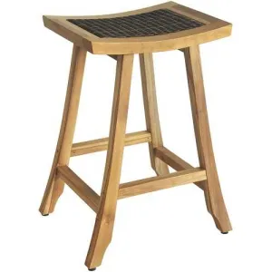 Compact Teak Counter Stool with Rattan in Natural Finish