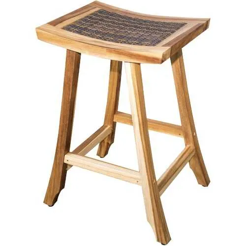 Compact Teak Counter Stool with Rattan in Natural Finish