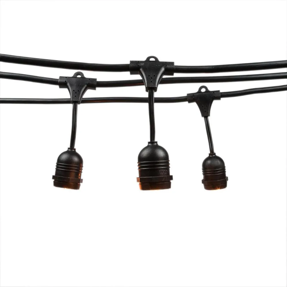 (Cord Only) 15 Suspended Socket Outdoor Commercial Weatherproof SJTW String Light Set, 48FT Black Cord w/ E26, 14AWG