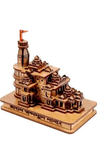 CSOK Handmade Wooden Shri Ram mandir Ayodhya 3D Wood Tempal for Home Decoration with 2pc Flameless LED Tea Lights Realistic and Bright Flickering Electric Votive Fake Candles