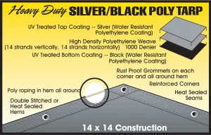 Dize Weathermaster® Heavy Duty Silver/Black Poly Tarp