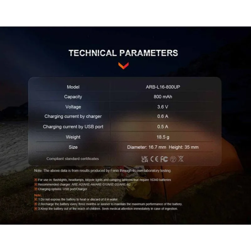 Fenix ARB-L16-800UP 16340 Rechargeable Battery