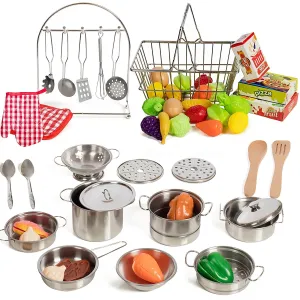 IQ Toys 50 Piece Complete Pretend Play Food Set, Complete from Supermarket Shopping to Cooking