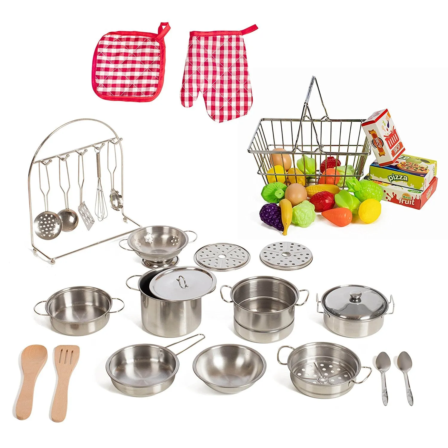 IQ Toys 50 Piece Complete Pretend Play Food Set, Complete from Supermarket Shopping to Cooking