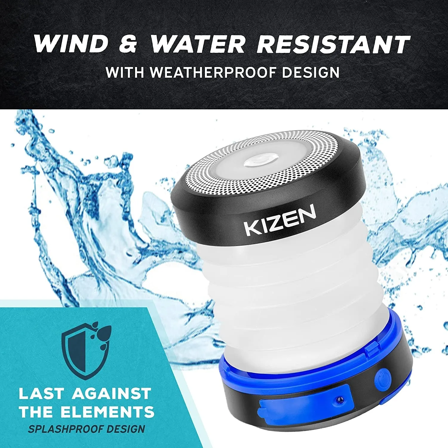 KIZEN Solar Lantern - Collapsible LED Camping Lantern - Rechargeable Solar - USB Portable Lamp and Phone Charger for Emergency, Power Outage, Hurricane - Tent Lights, Hiking, Backpacking Gear, Blue