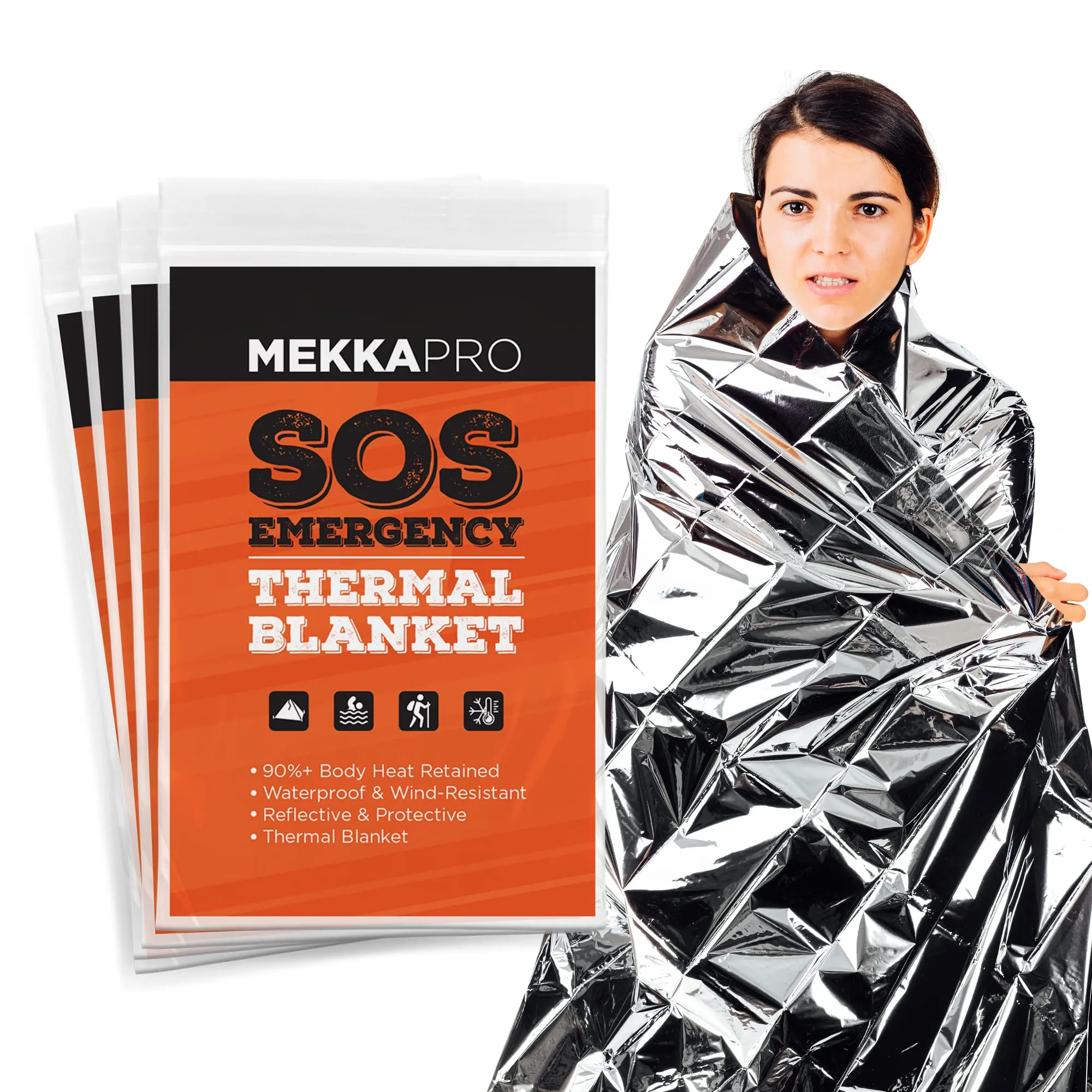 MekkaPro - SOS Emergency Thermal Blanket - 4 Pack