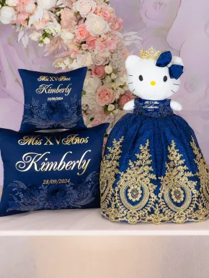 Navy Blue with gold Quinceanera pillows set and Kitty