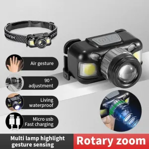 New Led Multi-Function Wave Sensor Headlamp Zoom P50 Outdoor Adventure Fishing Strong Light Flashlight