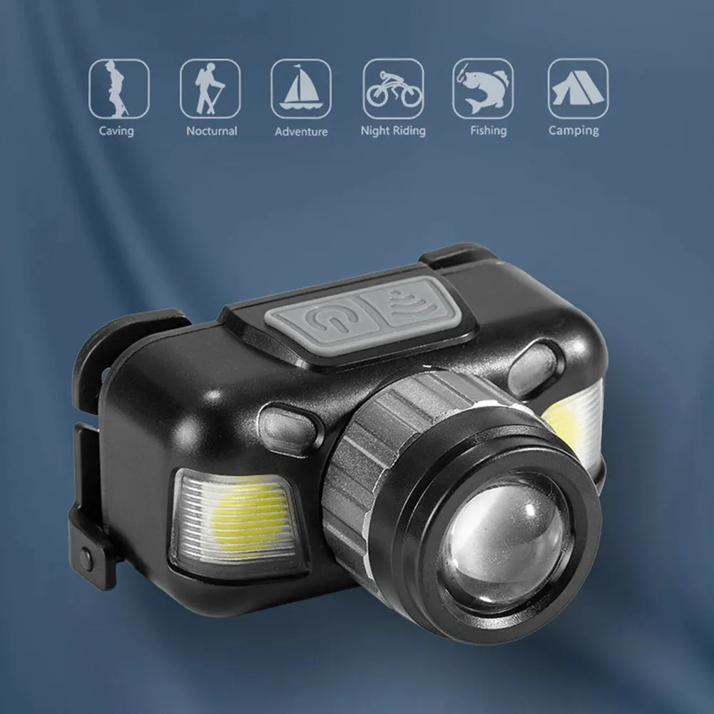 New Led Multi-Function Wave Sensor Headlamp Zoom P50 Outdoor Adventure Fishing Strong Light Flashlight