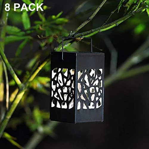 Outdoor Solar Lanterns Hanging Solar Lights with Handle, Christmas Garden Tree Yard Patio Holiday Decorations - 8 Pack