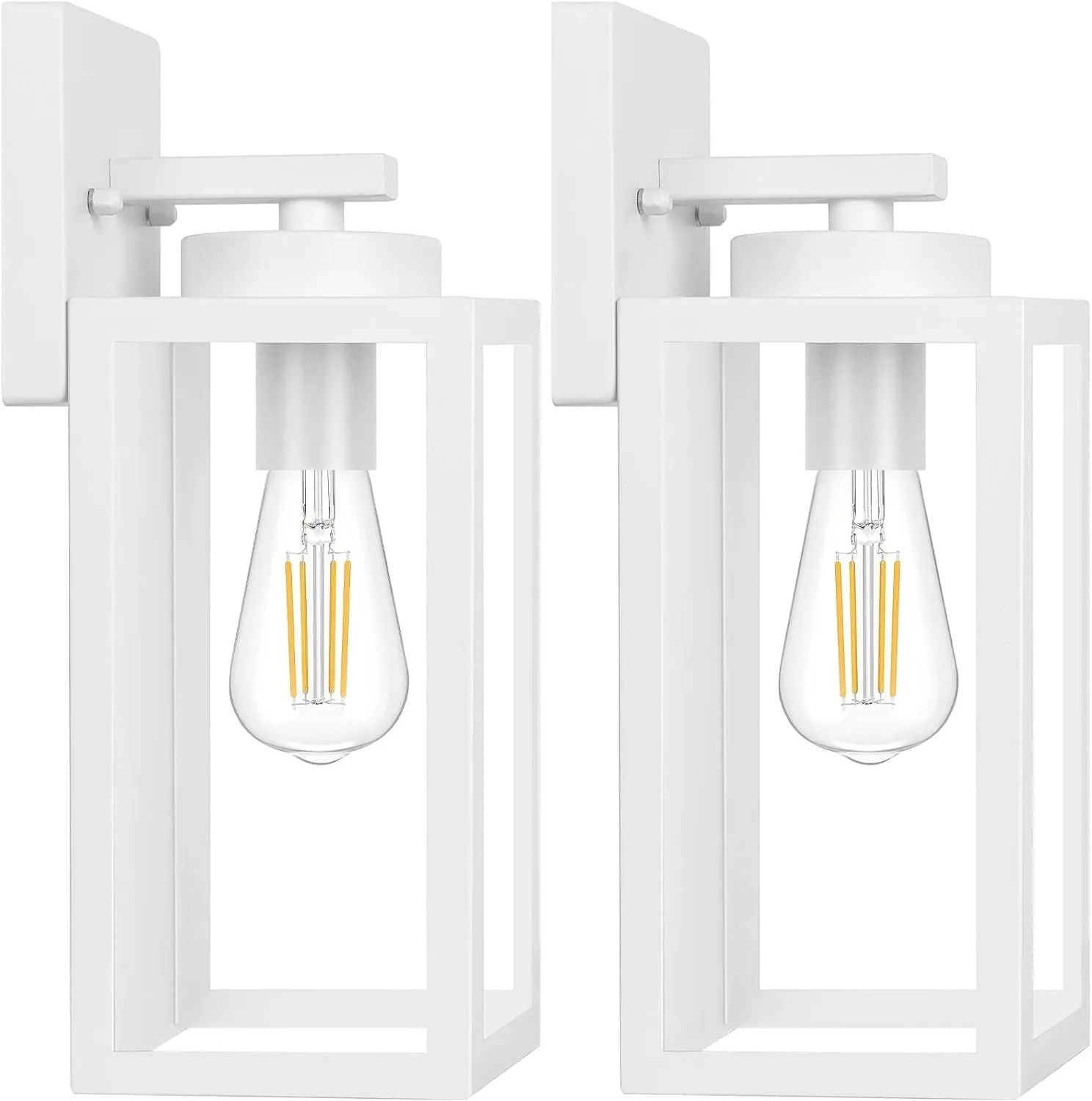 Outdoor Wall Light Fixtures, Exterior Waterproof Wall Lanterns, Porch Sconces Wall Mounted Lighting with E26 Sockets & Glass Shades, Modern White Wall Lamps for Patio Front Door Entryway, 2-Pack