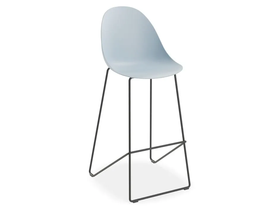 Pebble Blue Stool Shell Seat - Counter Stool 65cm Seat - White Base