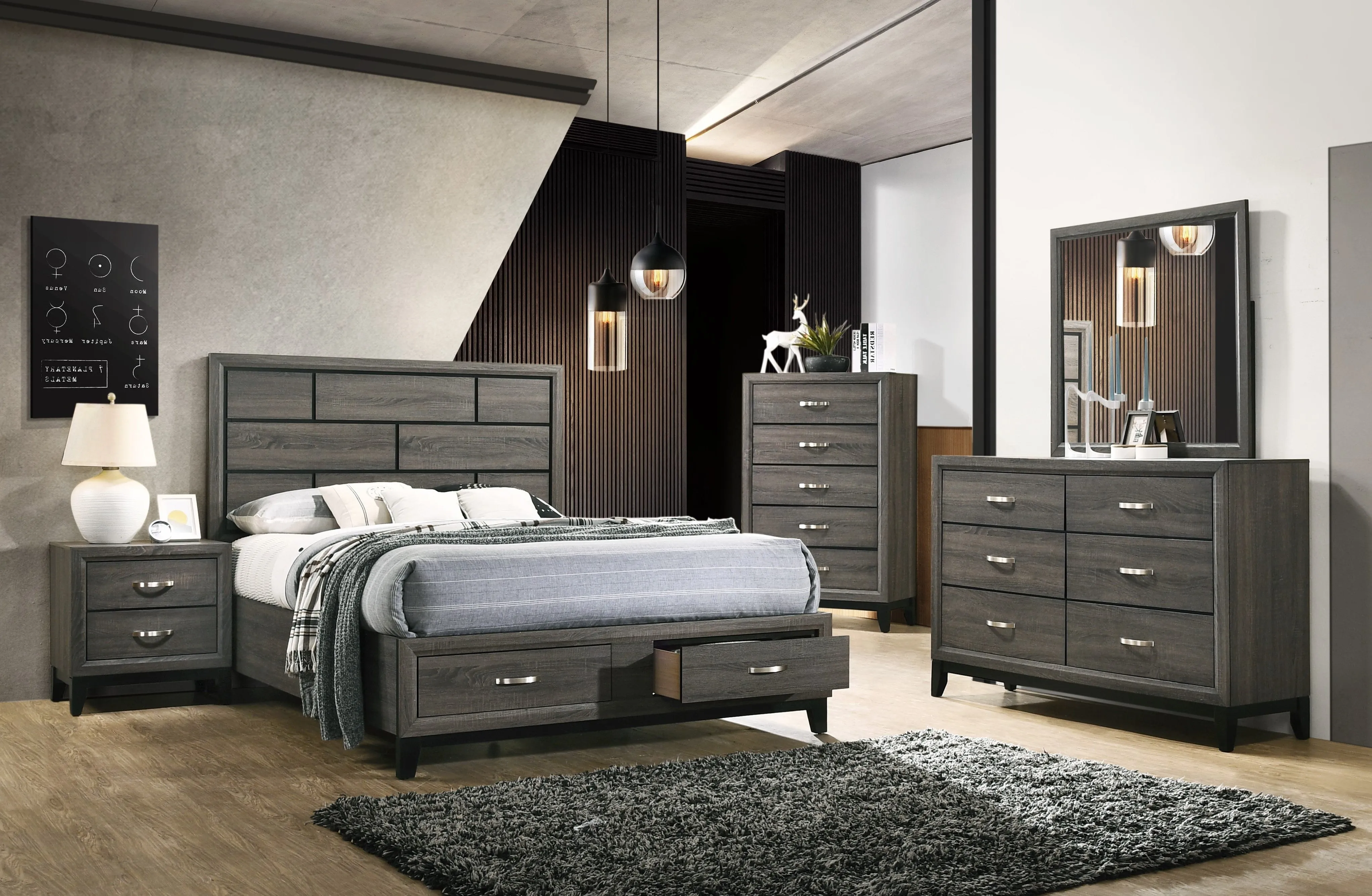 Queen Complete Bedroom Set - Grey